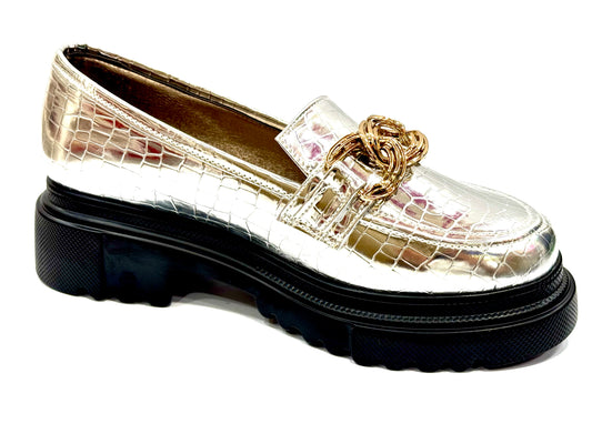 Metallic Croc Silver