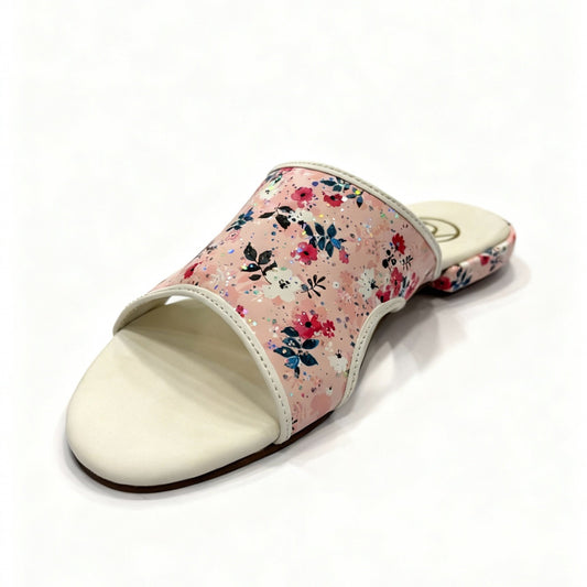 Floral slide sandal on a white background