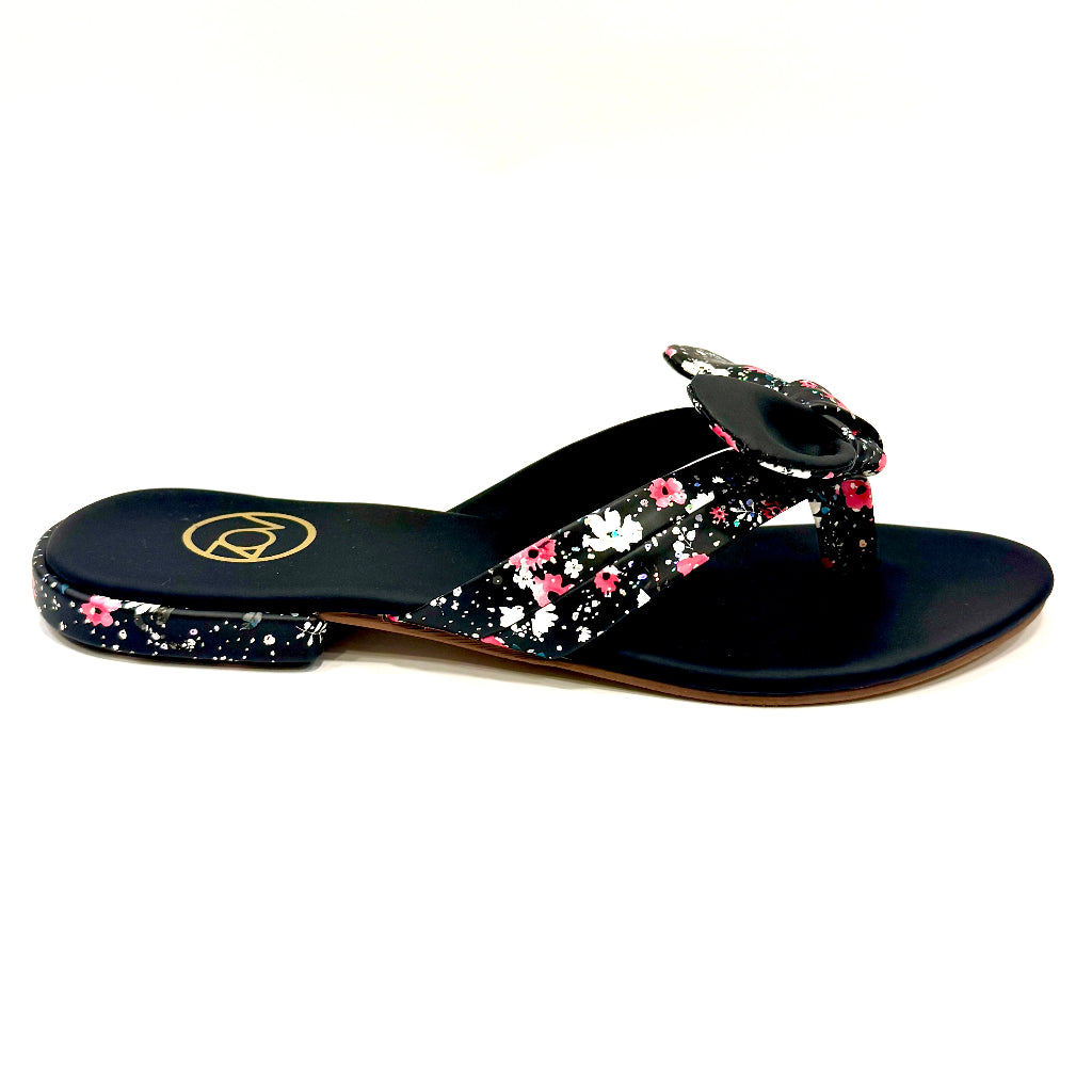Black floral sandal on a white background