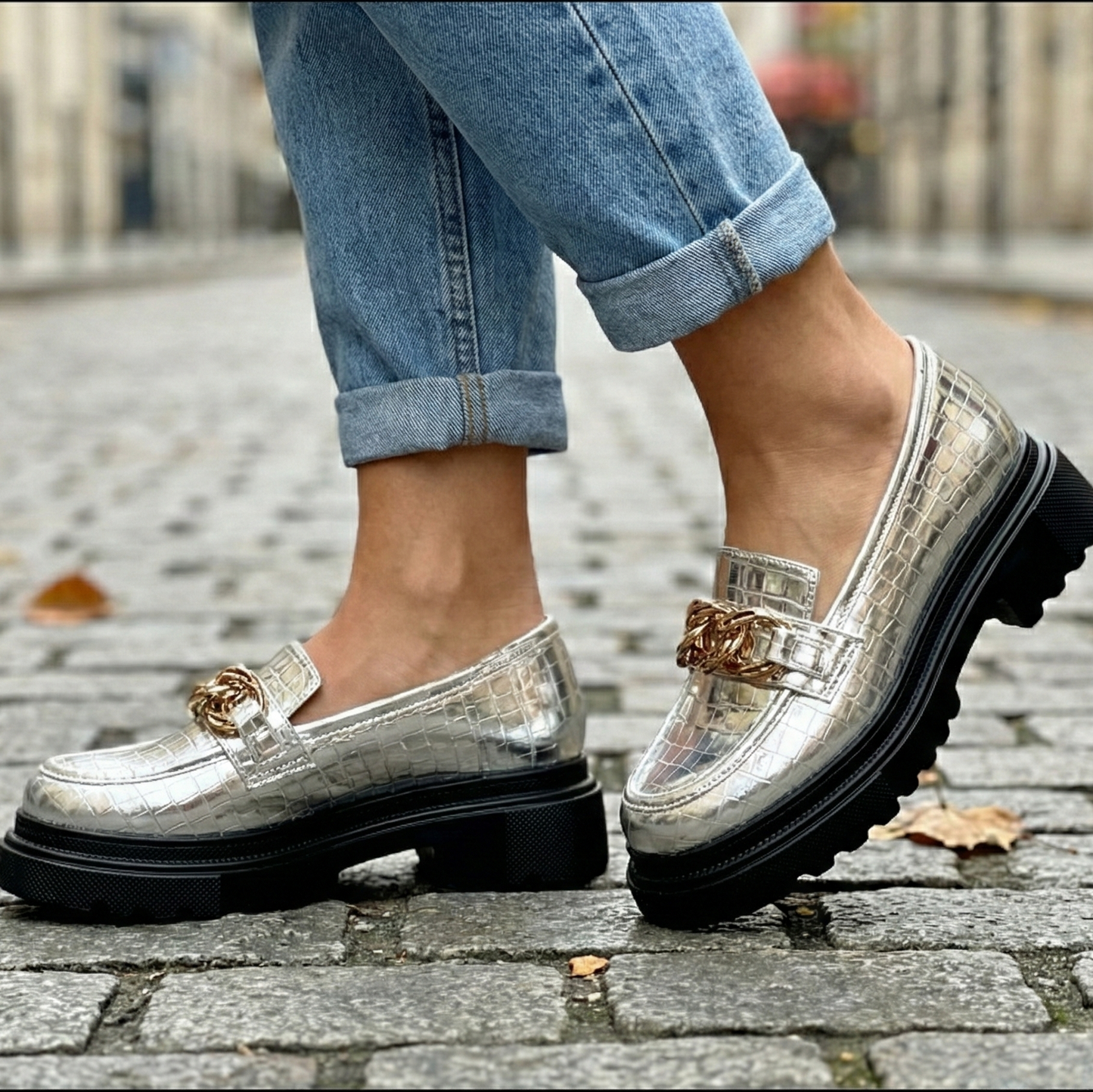 Metallic Croc Silver